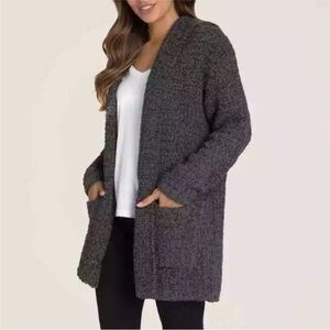 Barefoot dreams grey boucle hooded sweater